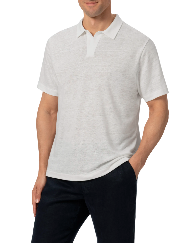 Polo senza bottoni in lino bianco Fraser