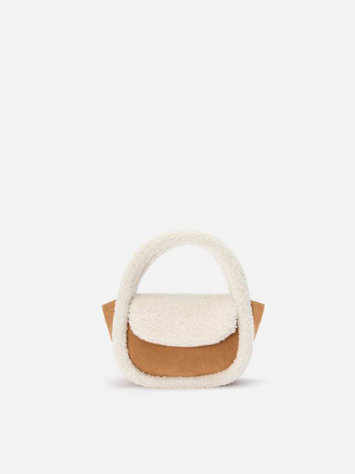 Borsa a mano Gilda Mutton Suede in faux suede e shearling beige