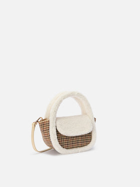 Gilda Mutton Wool Handbag in houndstooth wool and shearling