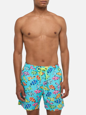 Man classic swim shorts with multicolor clownfish print