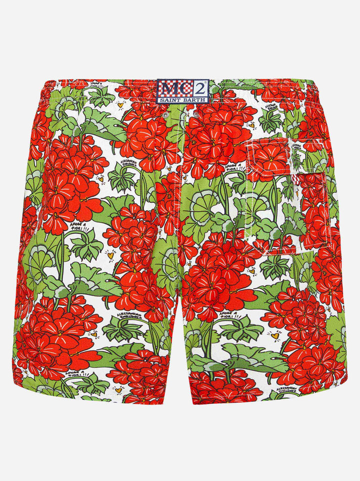 Mid-length Gustavia swim-shorts with flower print | ALESSANDRO ENRIQUEZ SPECIAL EDITION - MC2 Saint Barth