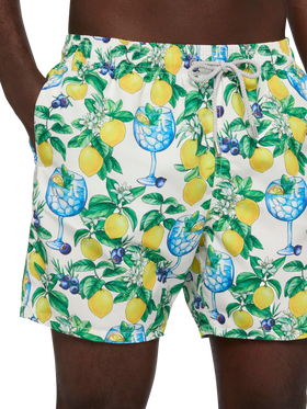 Mid-length Gustavia swim-shorts with gin and lemons print - MC2 Saint Barth