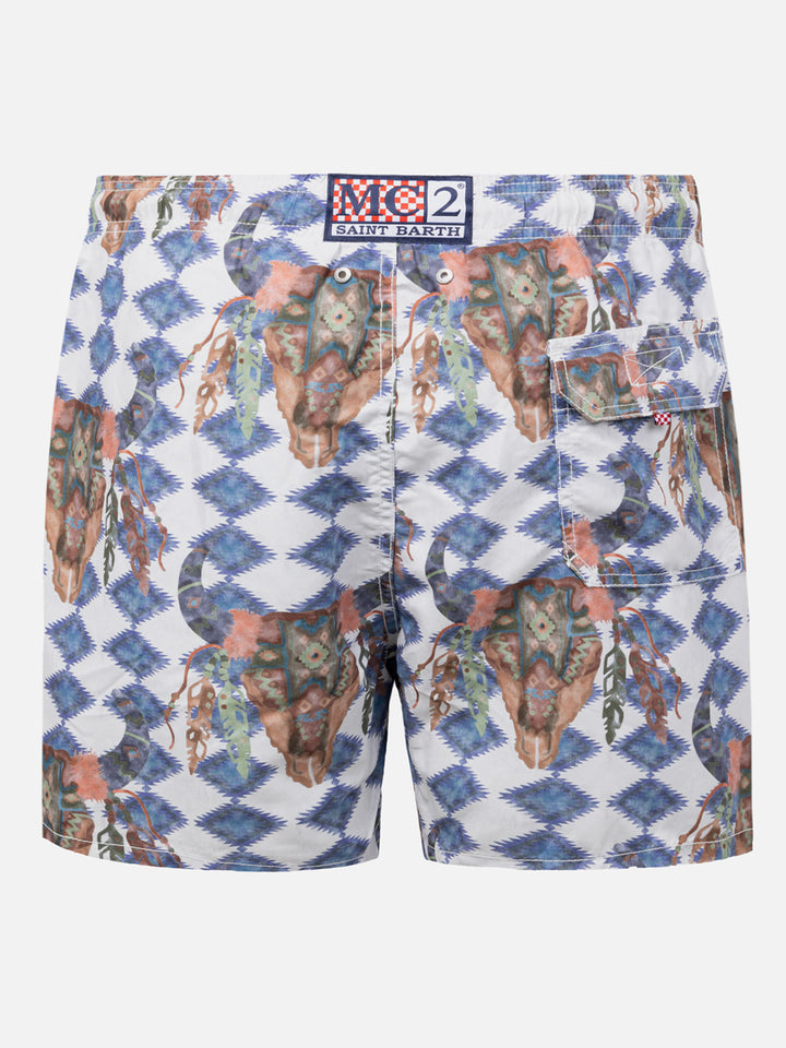 Man classic swim shorts Gustavia with buffalo print - MC2 Saint Barth