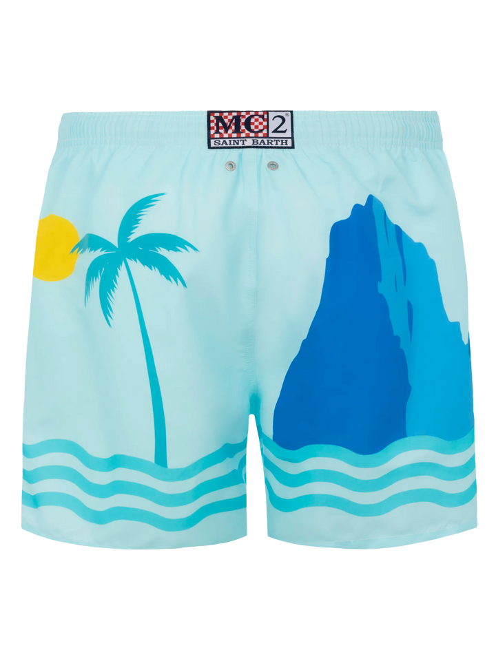 Mid-length Gustavia swim-shorts with Ibiza postcard placed print - MC2 Saint Barth
