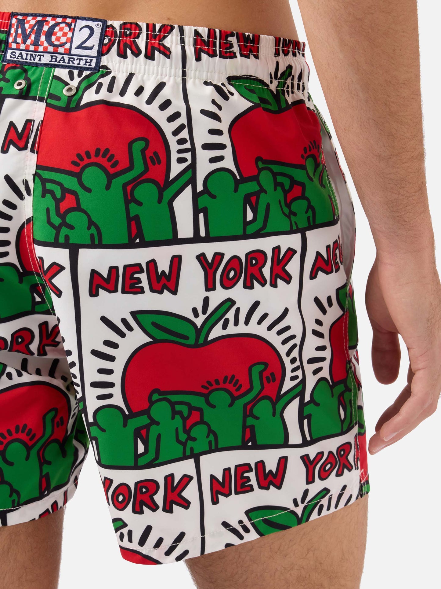 Bañador corto Gustavia blanco con estampado posicionado Keith Haring NY | Edición Especial