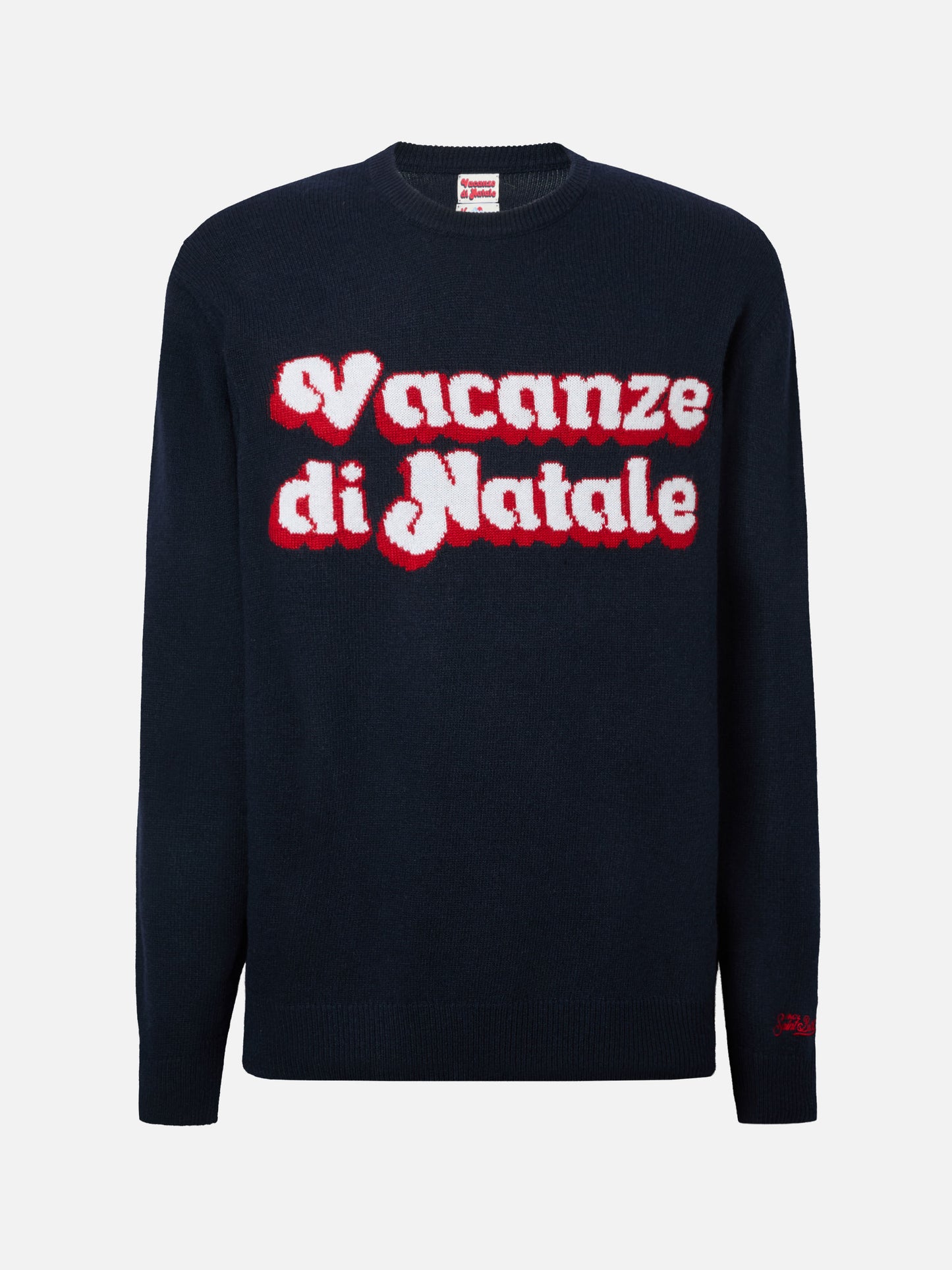 Blue sweater Heron with Vacanze di Natale logo jacquard | VACANZE DI NATALE SPECIAL EDITION