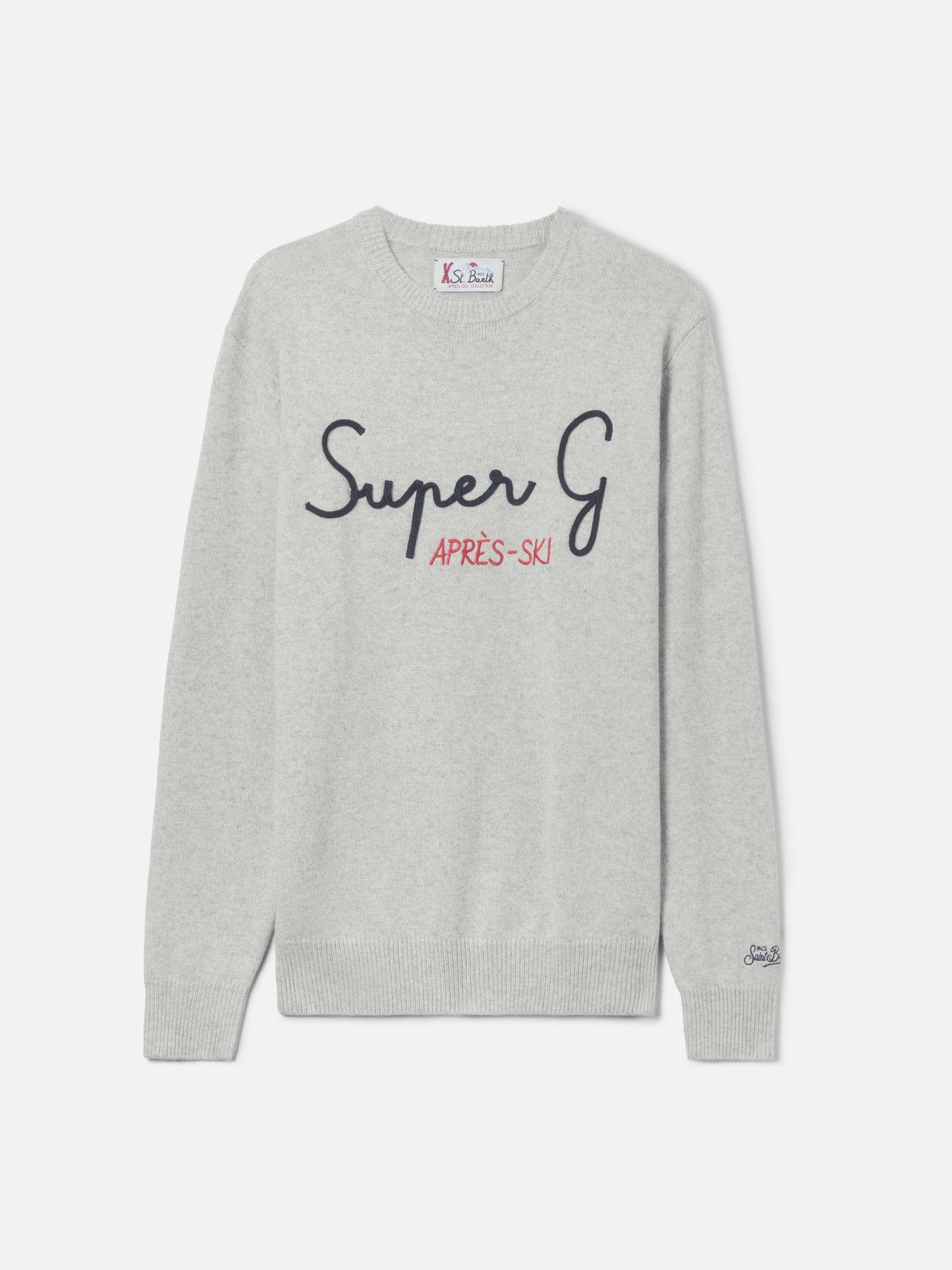 Maglione grigio chiaro Heron con ricamo super G | SUPER G SPECIAL EDITION