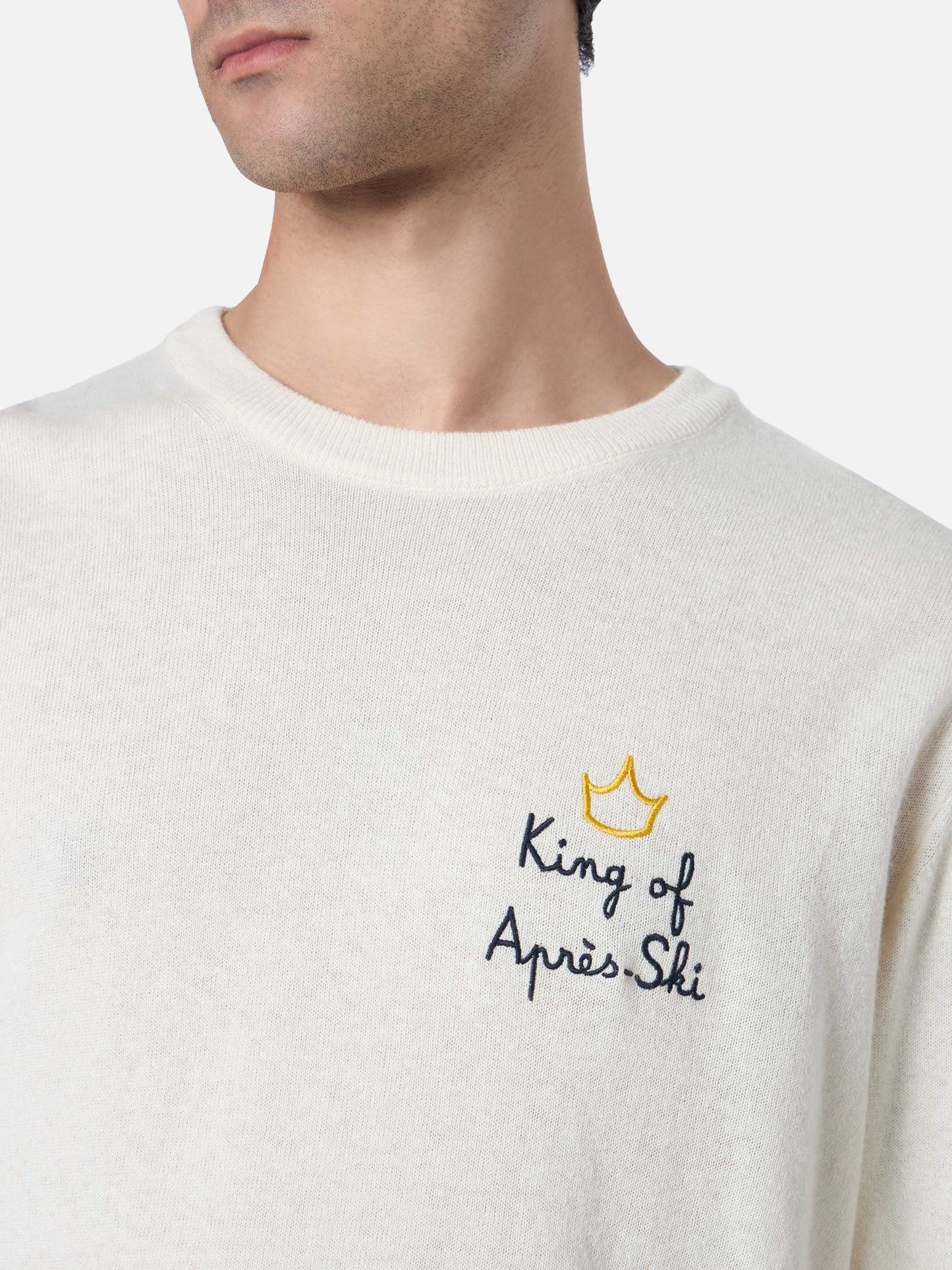 Weißer Herrenpullover Heron mit King of Après-Ski-Stickerei