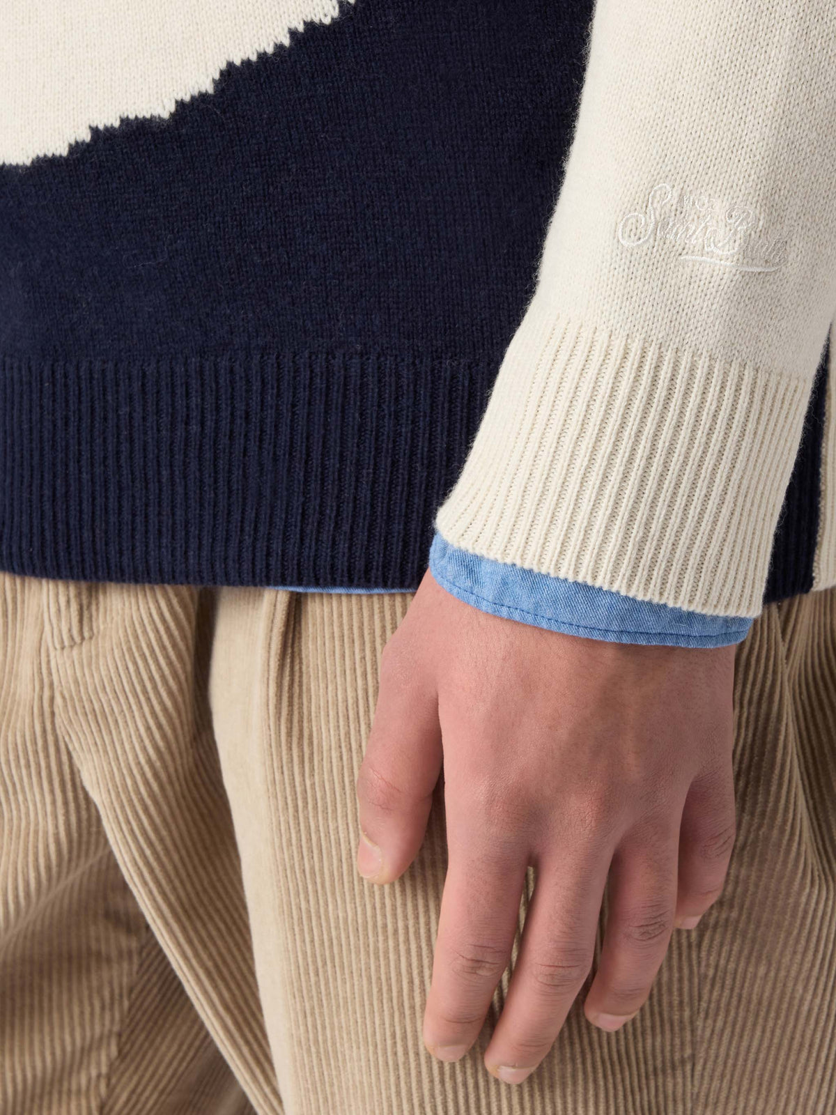 White Heron sweater with St. Moritz postcard jacquard