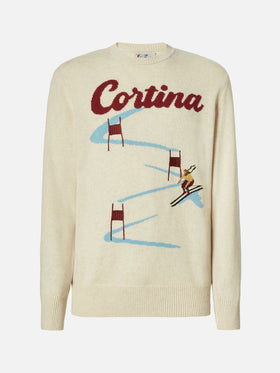Maglione Heron beige con jacquard cartolina Cortina