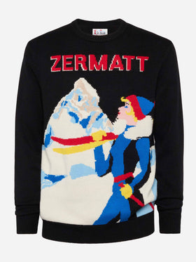 Crewneck sweater Heron with Zermatt postcard jacquard - MC2 Saint Barth