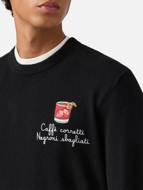 Crewneck sweater Heron Light with Caffè Corretti Negroni Sbagliati embroidery