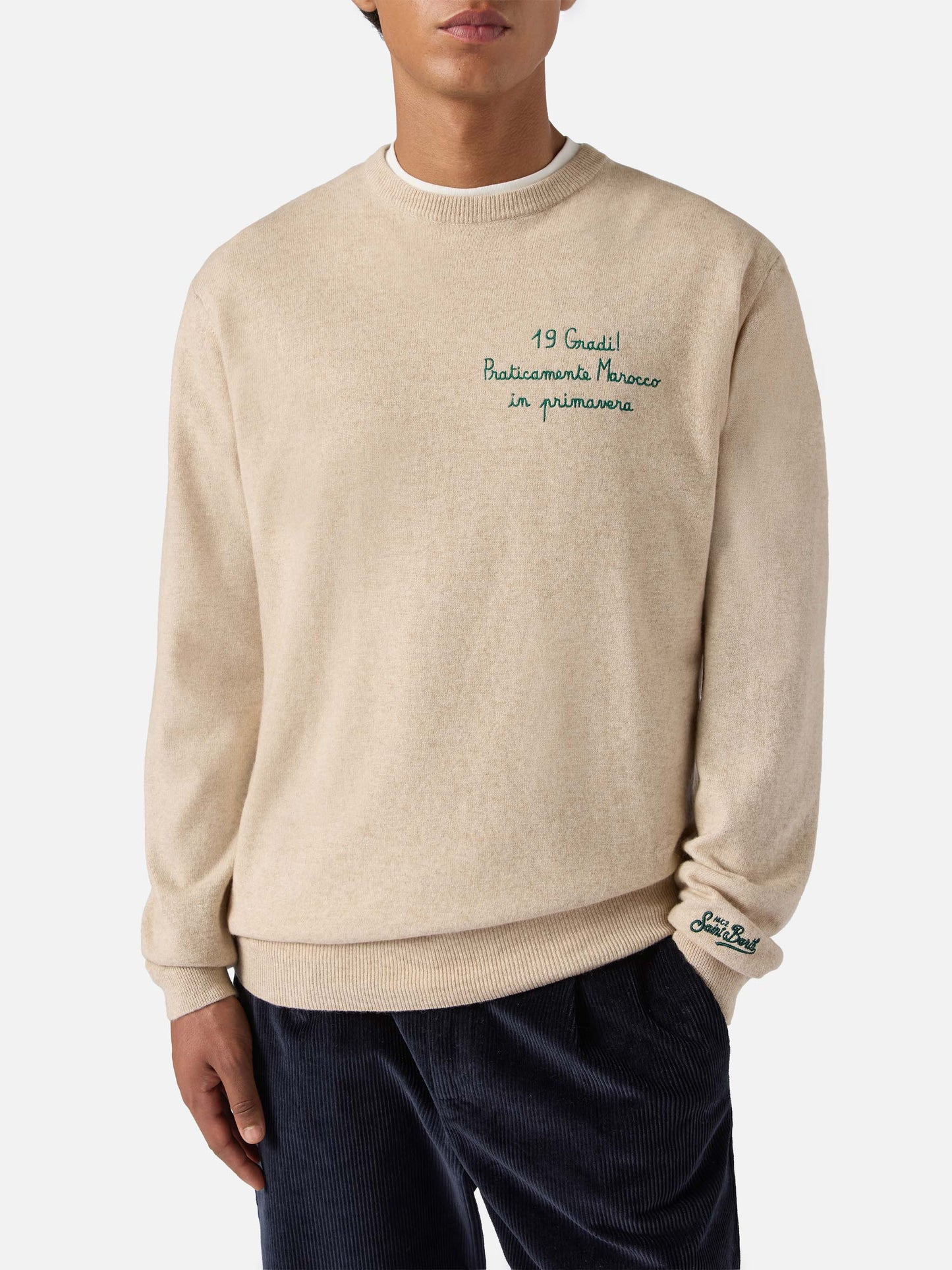 Crewneck sweater Heron Light with 19 gradi. Praticamente Marocco in primavera! embroidery | YUPPIES SPECIAL EDITION