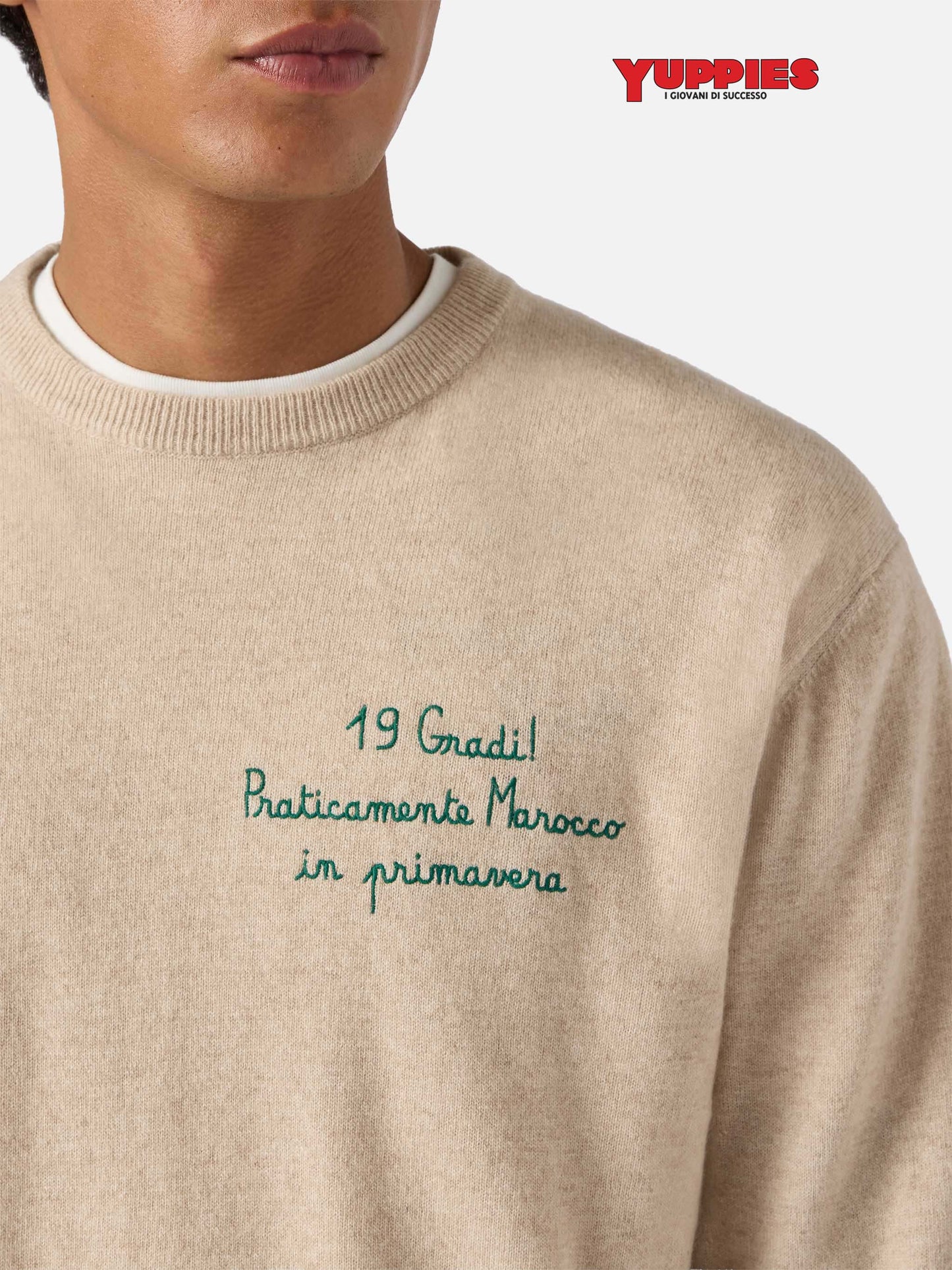 Crewneck sweater Heron Light with 19 gradi. Praticamente Marocco in primavera! embroidery | YUPPIES SPECIAL EDITION