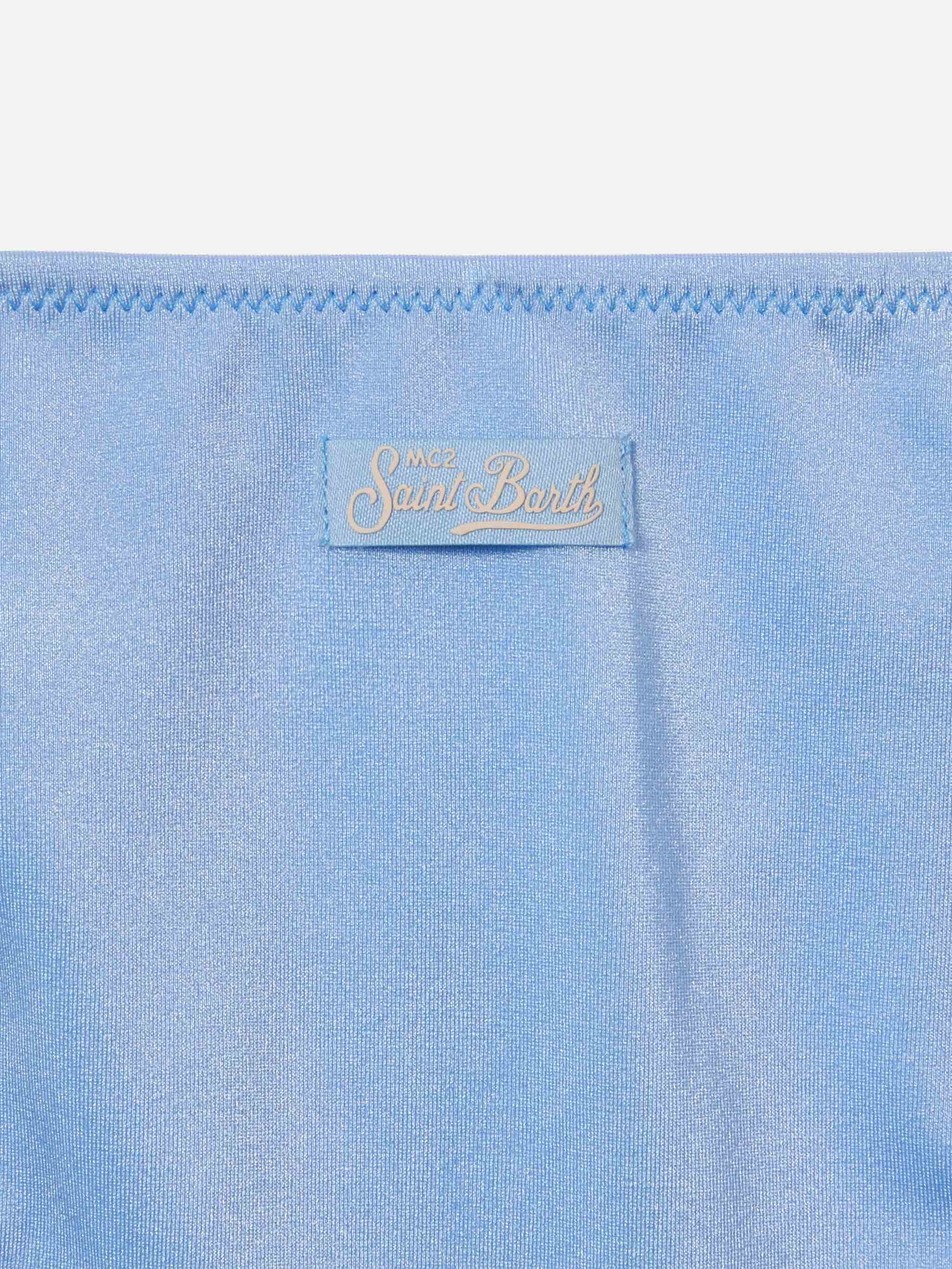 Bikini Holly azzurro in tessuto glossy finish e dettagli strass