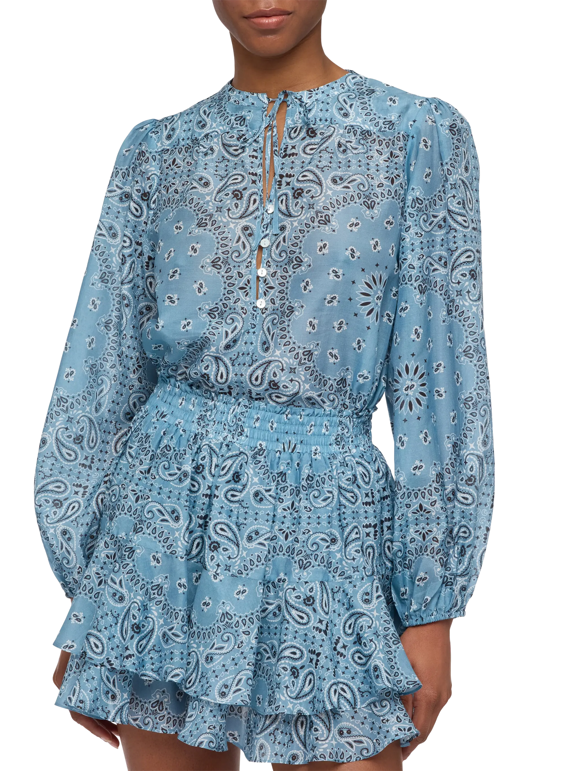 Harper silk voile blouse in lurex silk voile with bandanna print - MC2 Saint Barth