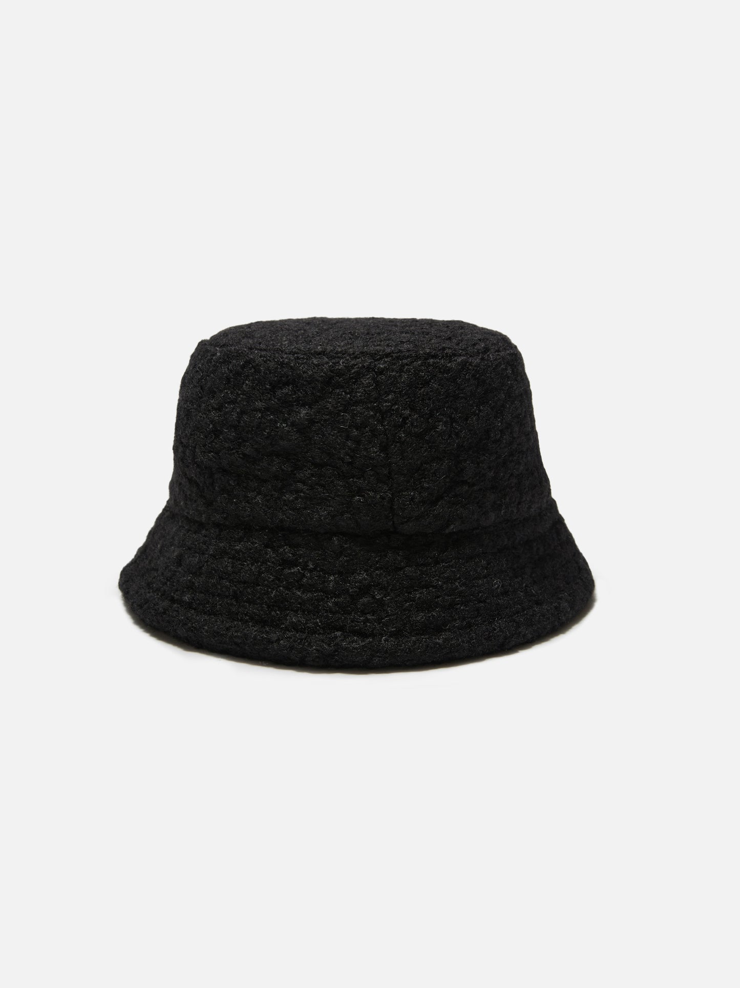 Cappello bucket in sherpa nero con ricamo frontale