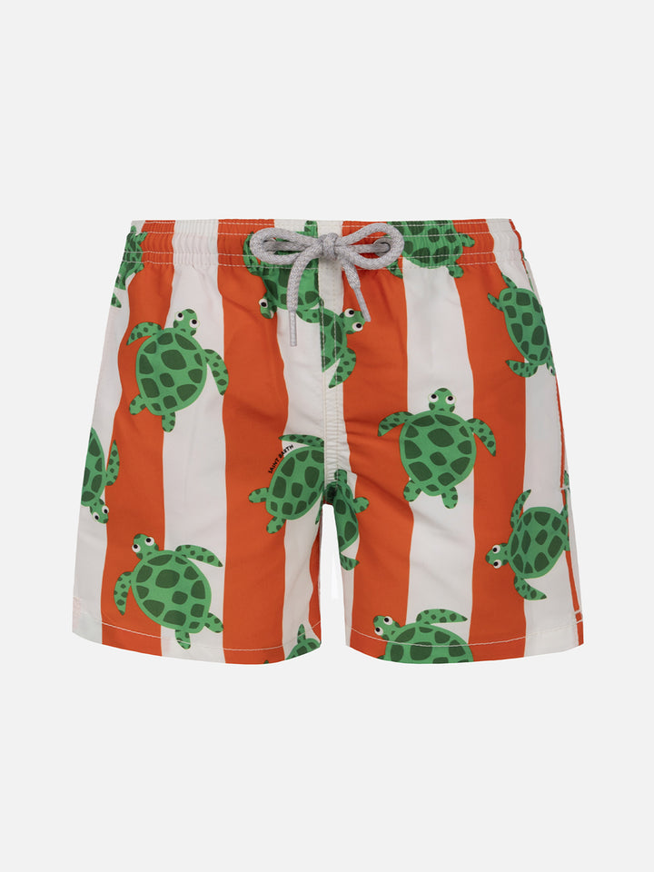 Boy mid-length Jean swim-shorts with sea turtle print - MC2 Saint Barth