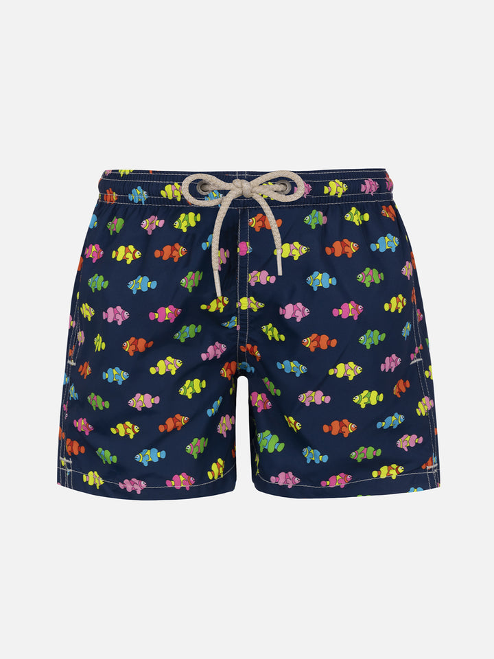Boy lightweight fabric swim-shorts Jean Lighting with fishes print - MC2 Saint Barth