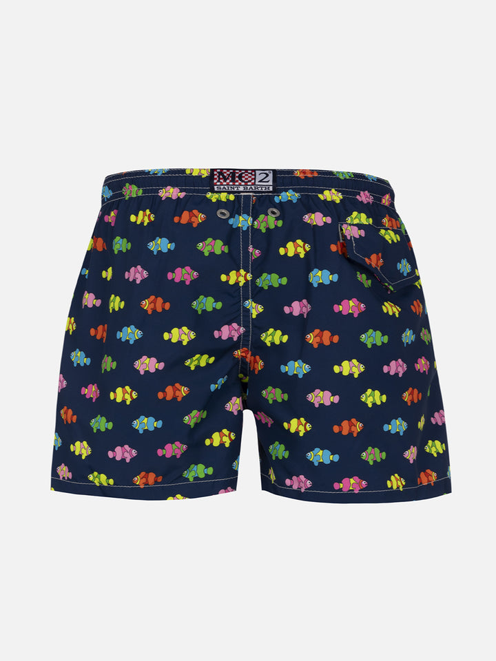 Boy lightweight fabric swim-shorts Jean Lighting with fishes print - MC2 Saint Barth
