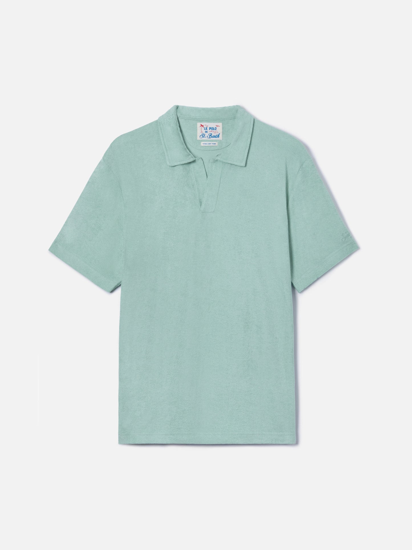 Sage green Jeremy polo in terry-effect cotton