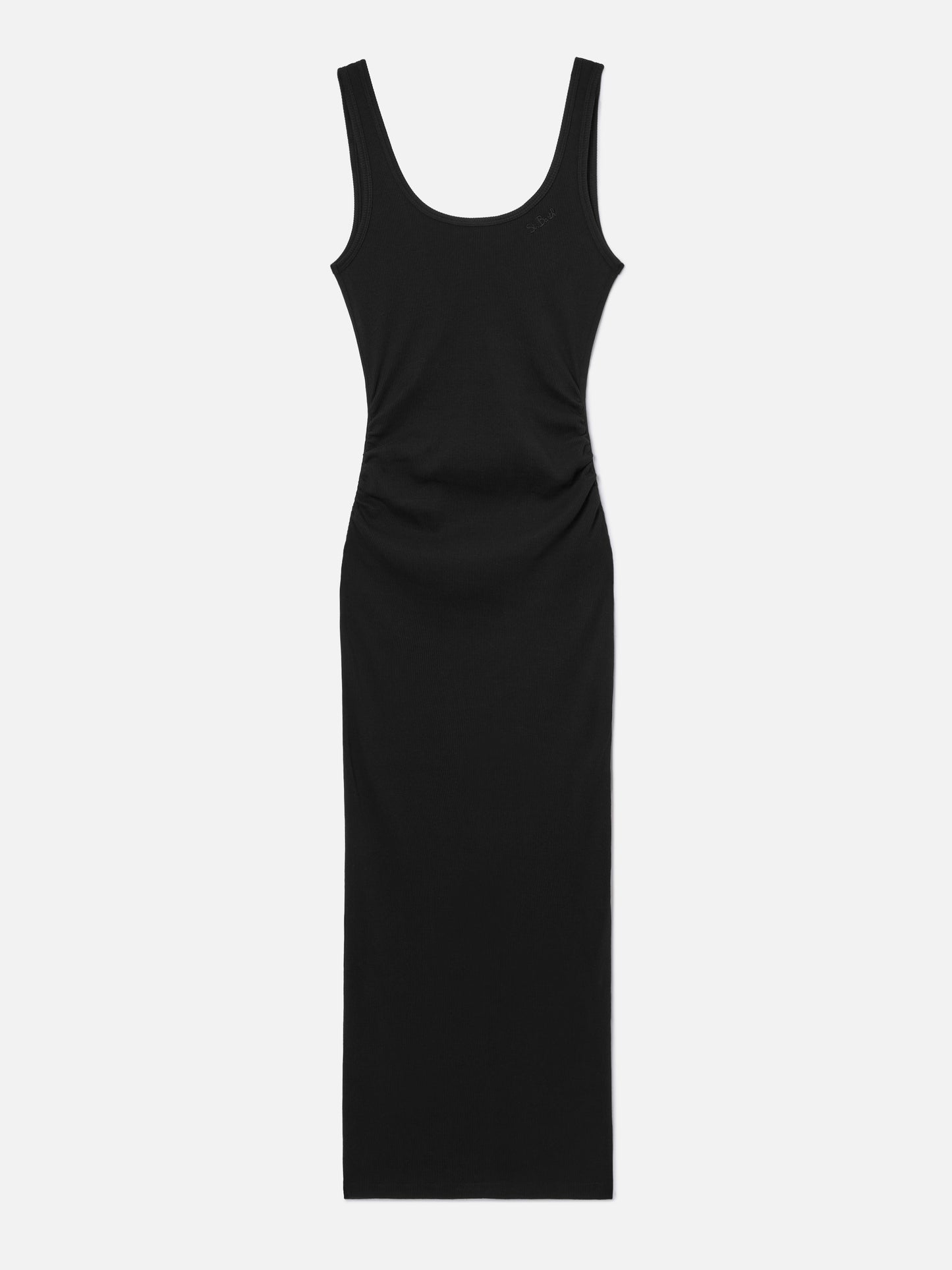Midi-Kleid Jennifer aus schwarzem geripptem Stretch-Baumwollstoff