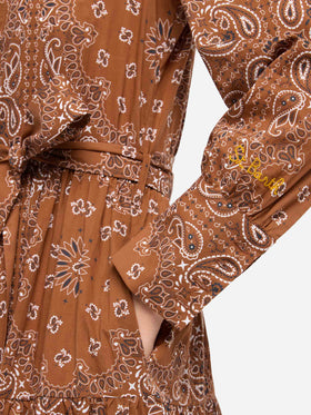 Woman brown bandanna long dress Jensen