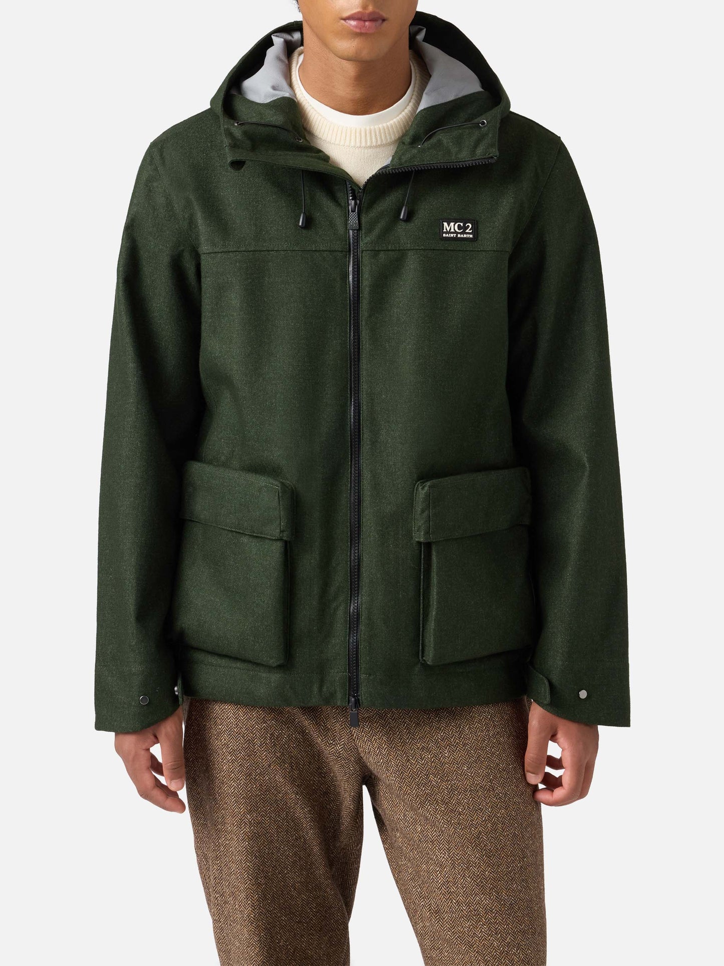 Giacca a vento verde da uomo con cappuccio