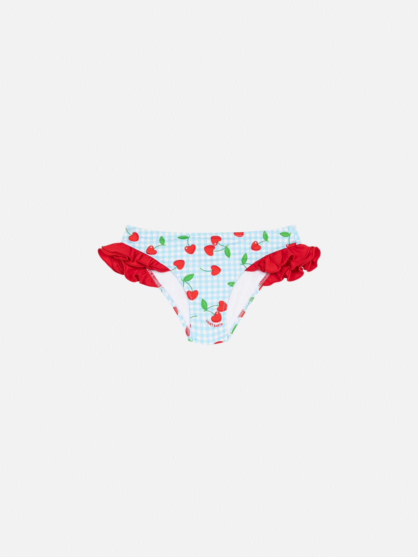 Kelly ruffled swim briefs with cherry and gingham print - MC2 Saint Barth