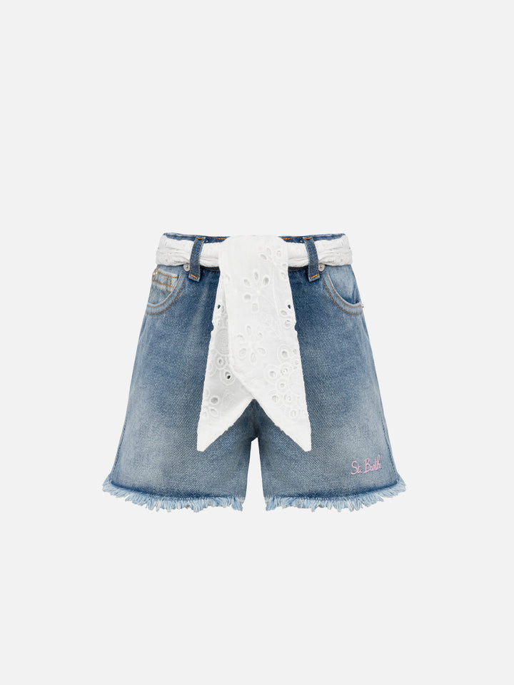 Kiko Jr denim shorts with Sangallo lace and embroidered details