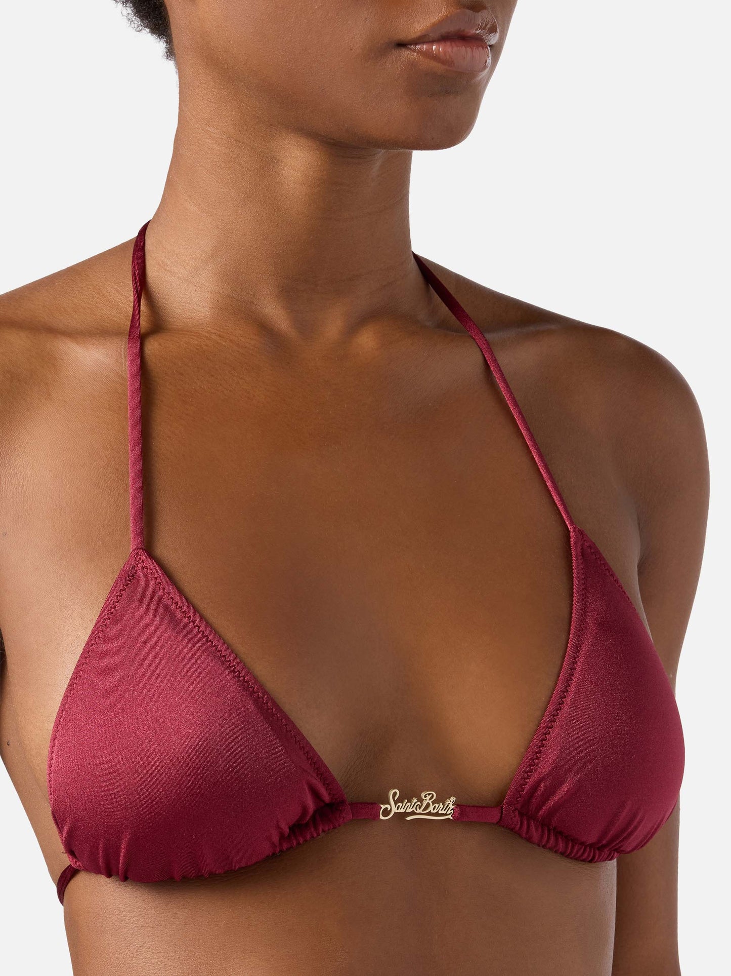 Top bikini Leah Plate triangolo in tessuto glossy finish bordeaux