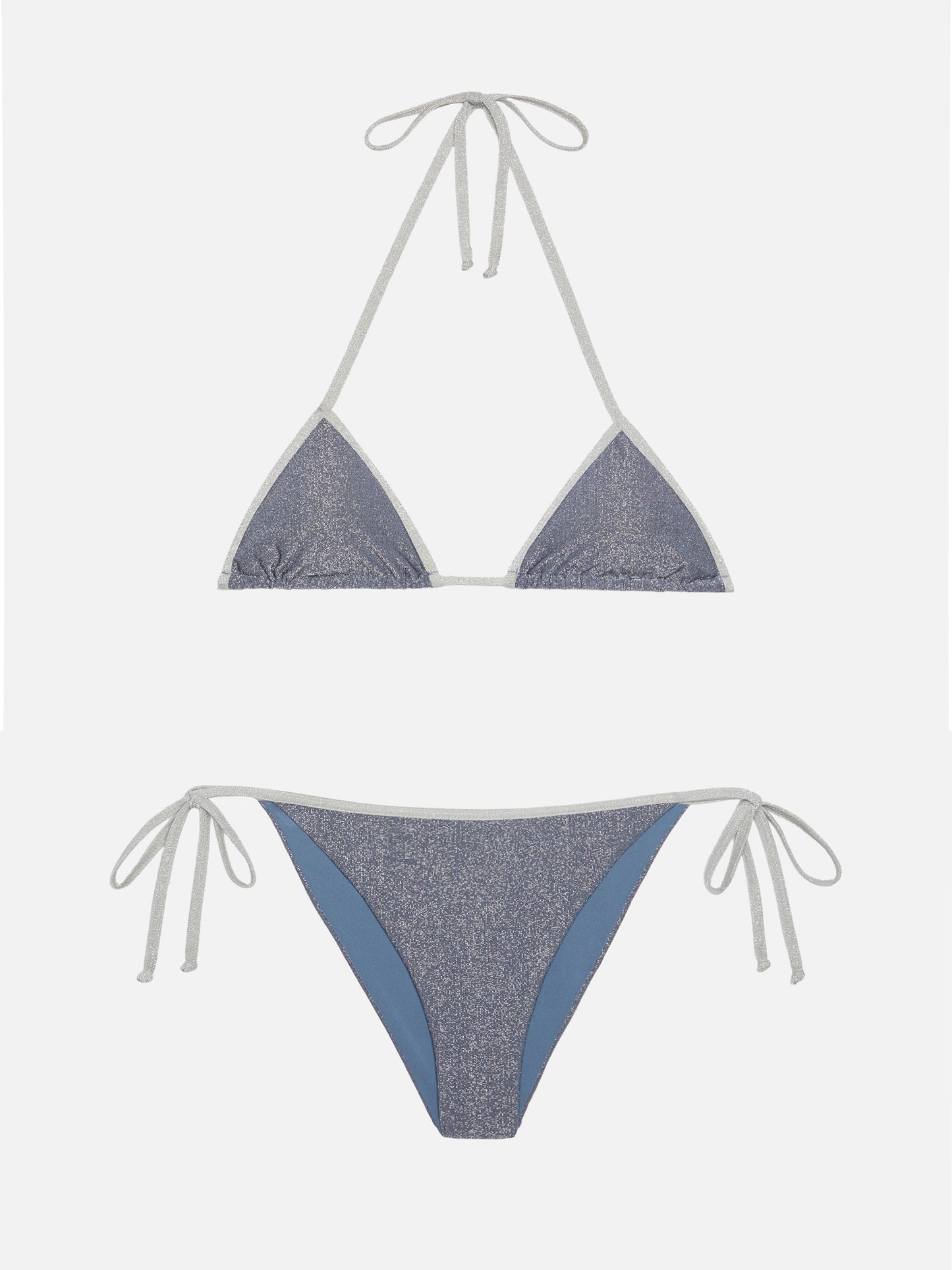 Marielle avio blue lurex classic swim briefs with silver piping - Leah avio blue lurex triangle top with silver piping