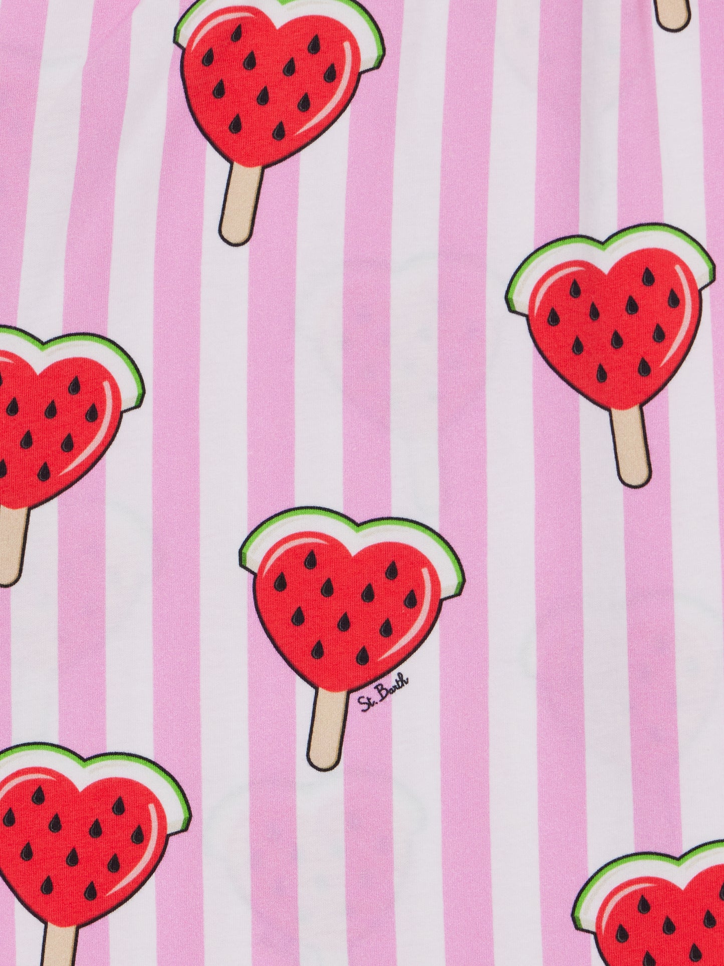 Girl cotton jersey dress Leila with heart watermelon print - MC2 Saint Barth