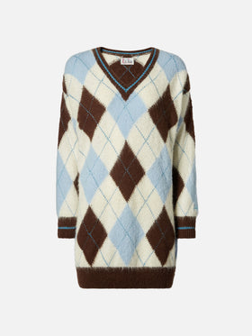 Ultraweiches Strickkleid für Damen mit Argyle-Jacquard