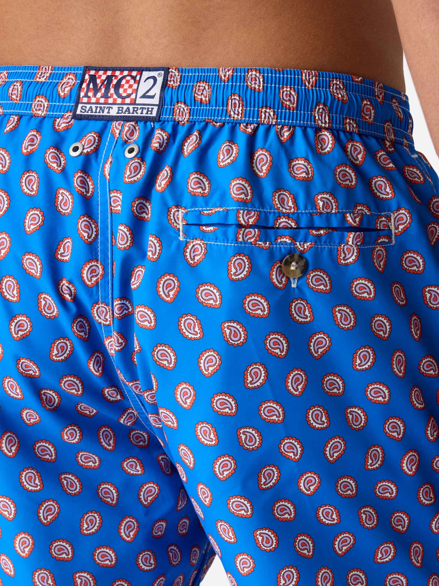 Lightweight fabric swim shorts Lighting with paisley print