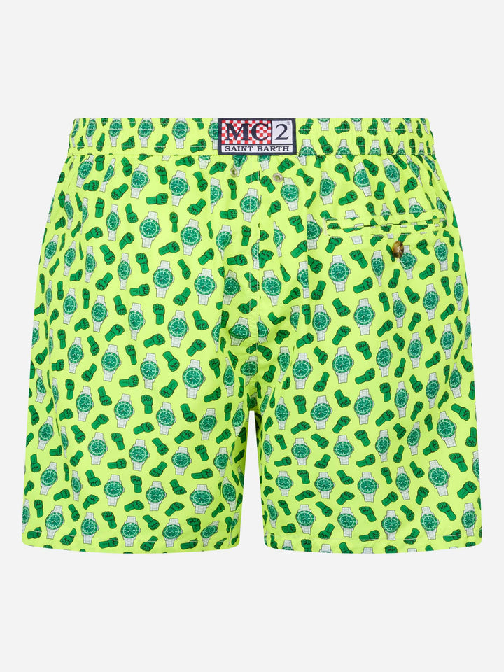 Man lightweight fabric swim-shorts Lighting Micro Fantasy with watches print - MC2 Saint Barth