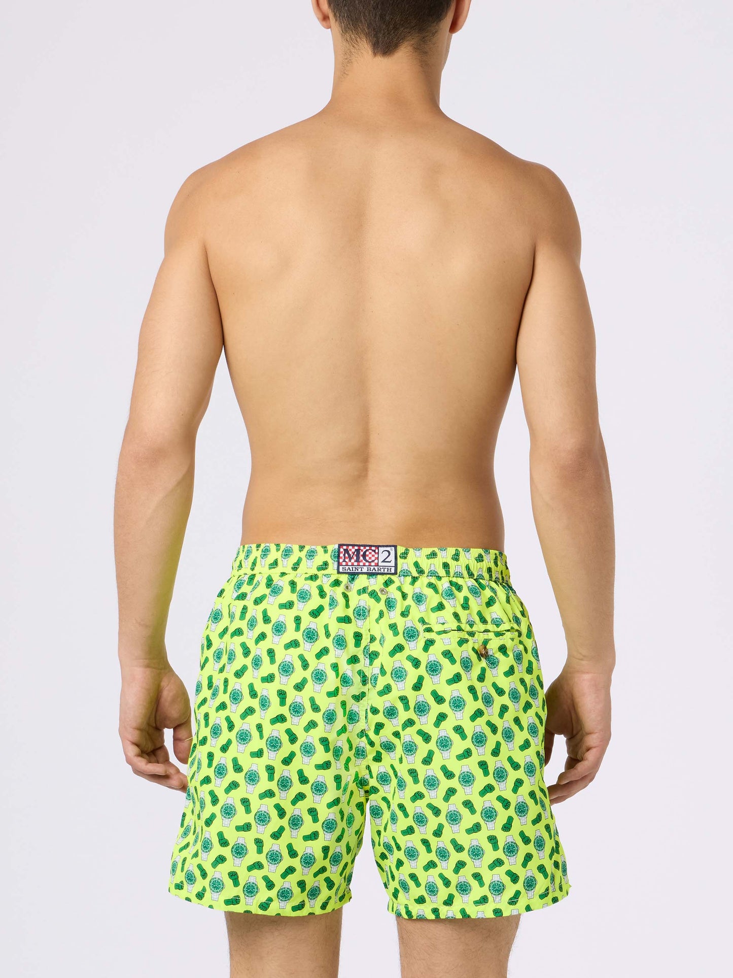 Man lightweight fabric swim-shorts Lighting Micro Fantasy with watches print - MC2 Saint Barth