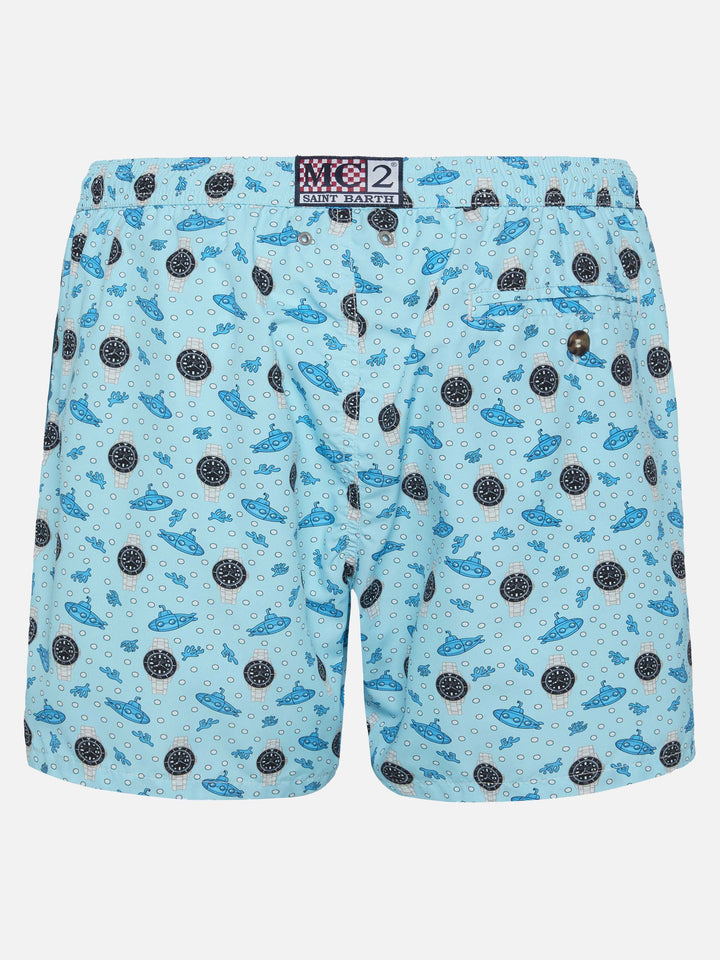 Lightweight fabric swim shorts Lighting with watch print - MC2 Saint Barth