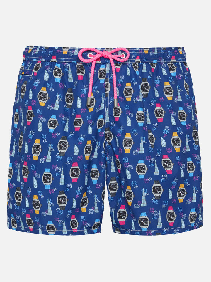Lightweight fabric swim shorts Lighting with watch print - MC2 Saint Barth