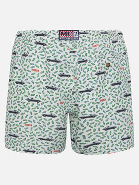Herren-Badeshorts aus leichtem Stoff mit Auto- und Geldaufdruck | DIABOLIK SONDEREDITION