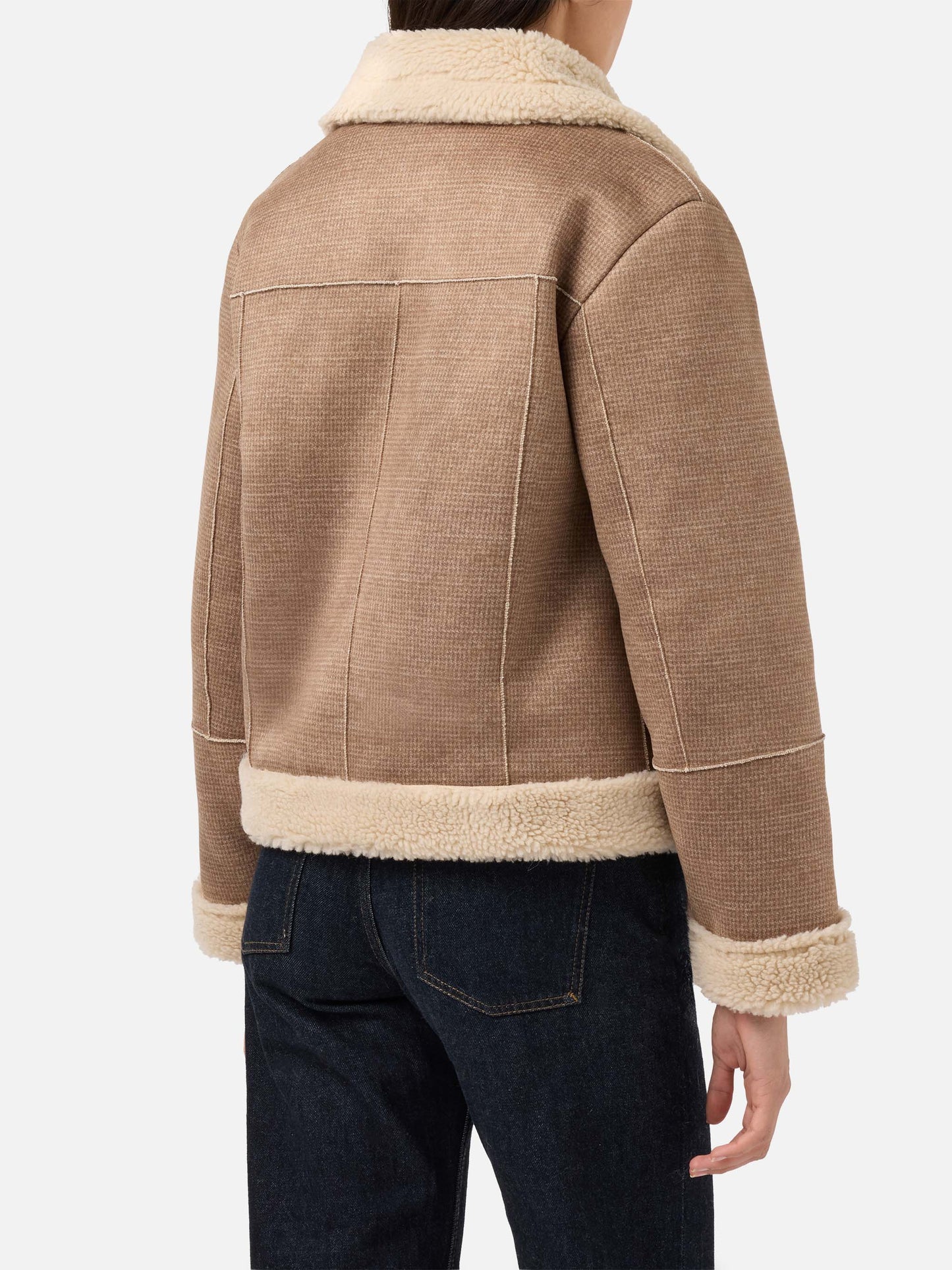 Lorayne faux-shearling jacket in houndstooth with shearling trims