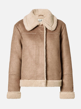Lorayne faux-shearling jacket in houndstooth with shearling trims