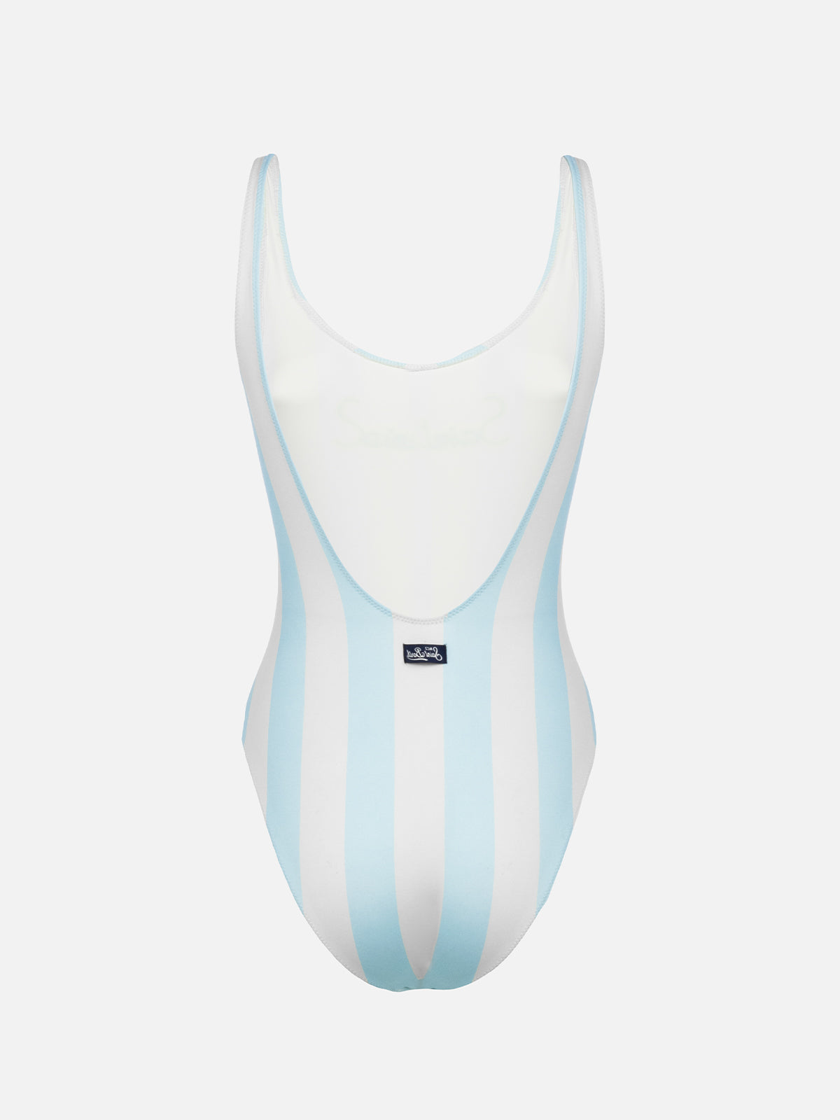 Woman scoopback one piece swimsuit Lora with striped print