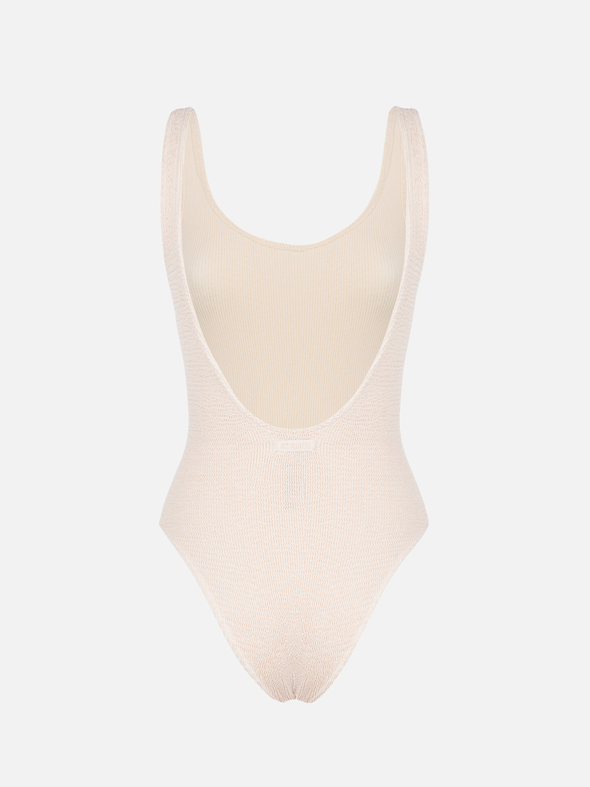 Woman beige crinkle one piece swimsuit Lora