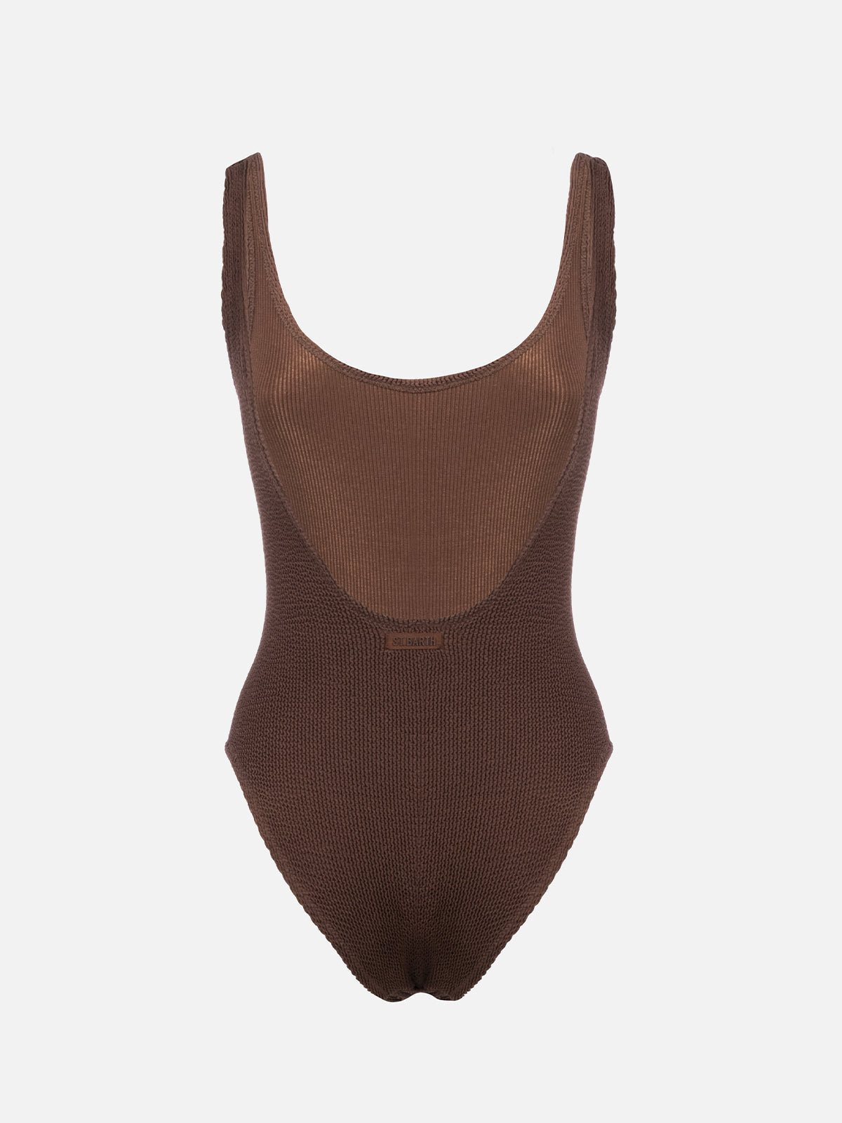 Woman brown crinkle one piece swimsuit Lora