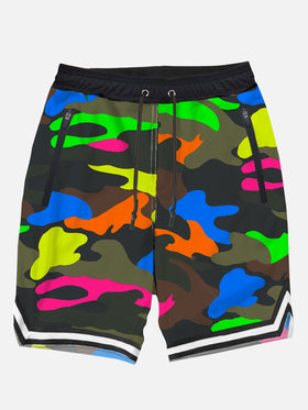 Badeshorts im Camouflage-Fluo-Mehrfarben-Surf-Stil