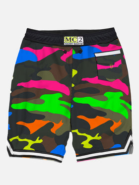 Badeshorts im Camouflage-Fluo-Mehrfarben-Surf-Stil
