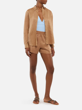 Camicia classica in lino Meredith color cammello