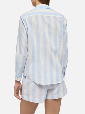 Meredith linen classic shirt with light blue striped print - MC2 Saint Barth