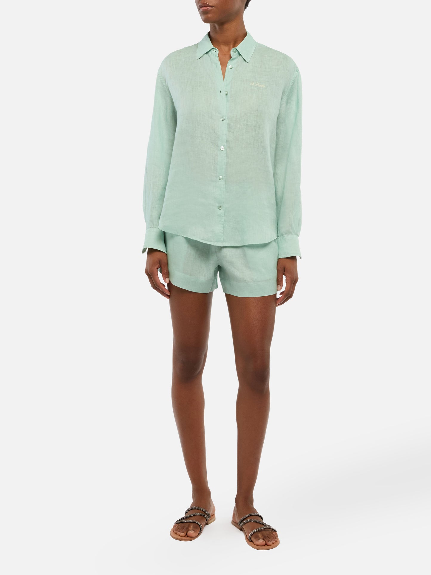 Camicia classica in lino Meredith con ricamo Saint Barth